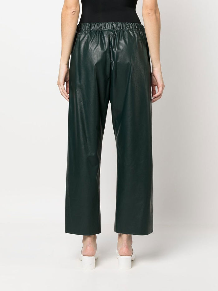 MAISON MARGIELA MM6 WOMEN Cropped Faux Leather Trousers Poison Green - MAISONDEFASHION.COM