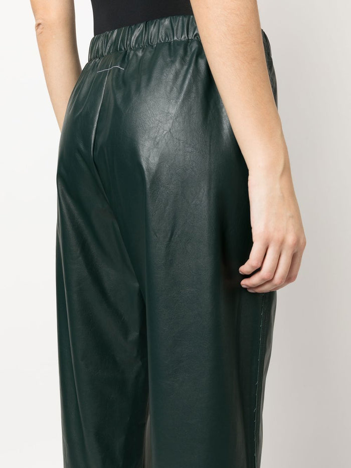 MAISON MARGIELA MM6 WOMEN Cropped Faux Leather Trousers Poison Green - MAISONDEFASHION.COM