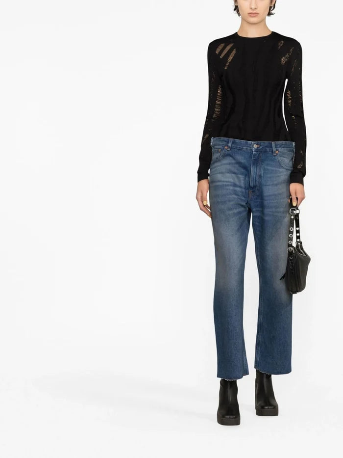 MAISON MARGIELA MM6 WOMEN Mid Rise Straight Leg Jeans Blue - MAISONDEFASHION.COM