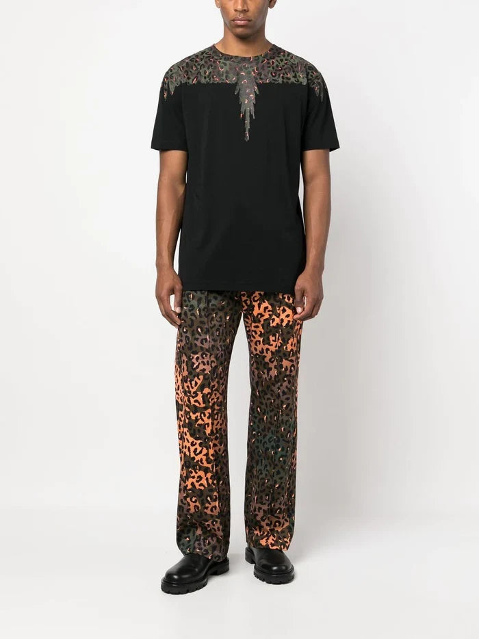 MARCELO BURLON COUNTY Animalier Wings Regular Tee Black Brown Green - MAISONDEFASHION.COM