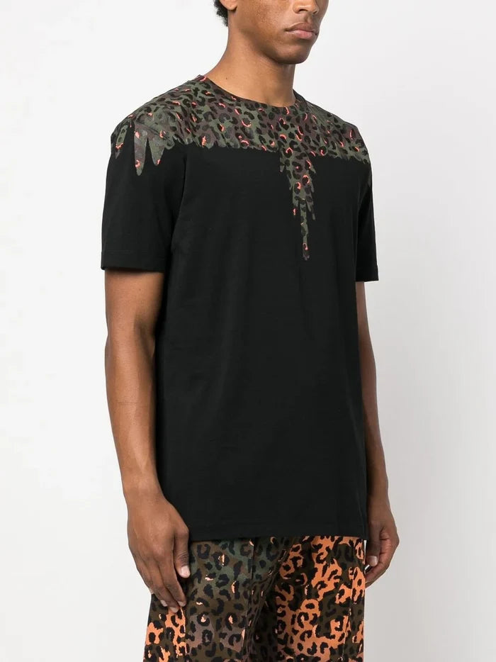MARCELO BURLON COUNTY Animalier Wings Regular Tee Black Brown Green - MAISONDEFASHION.COM