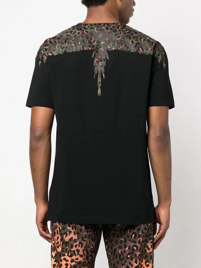 MARCELO BURLON COUNTY Animalier Wings Regular Tee Black Brown Green - MAISONDEFASHION.COM