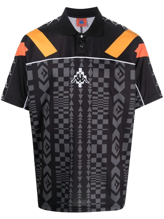 MARCELO BURLON COUNTY OF MILAN  Aop Folk Kappa Soccer Polo Black Dark Grey - MAISONDEFASHION.COM