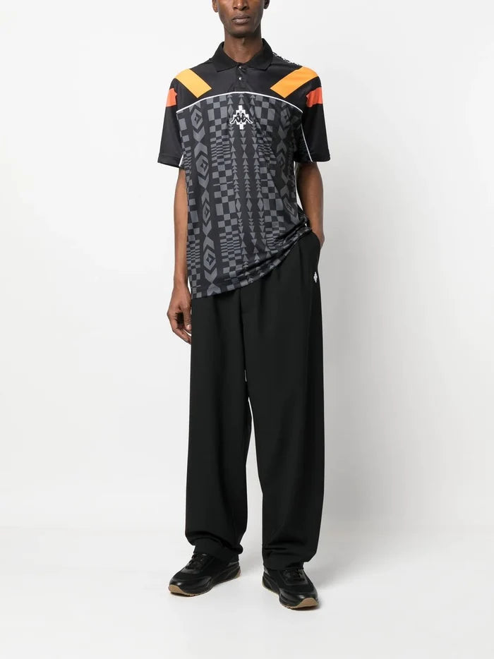 MARCELO BURLON COUNTY OF MILAN  Aop Folk Kappa Soccer Polo Black Dark Grey - MAISONDEFASHION.COM