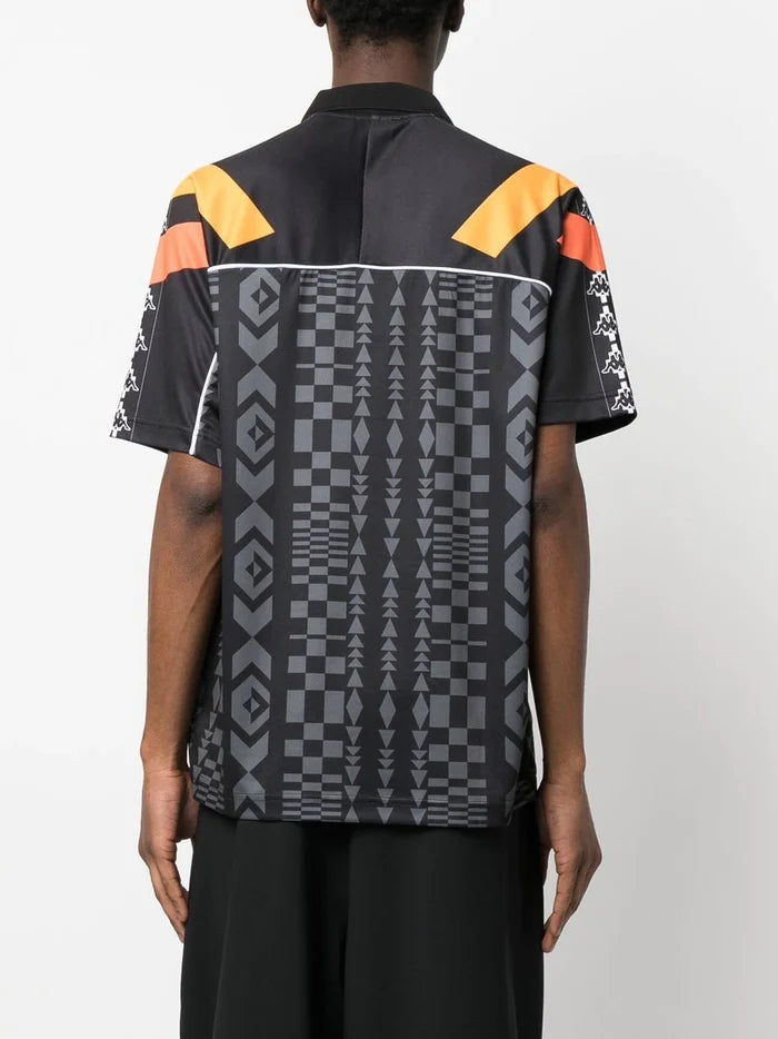 MARCELO BURLON COUNTY OF MILAN  Aop Folk Kappa Soccer Polo Black Dark Grey - MAISONDEFASHION.COM