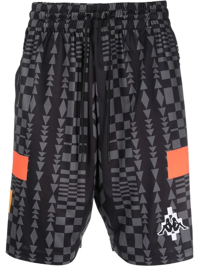 MARCELO BURLON COUNTY OF MILAN Aop Folk Kappa Soccer Shorts Black Dark Grey - MAISONDEFASHION.COM