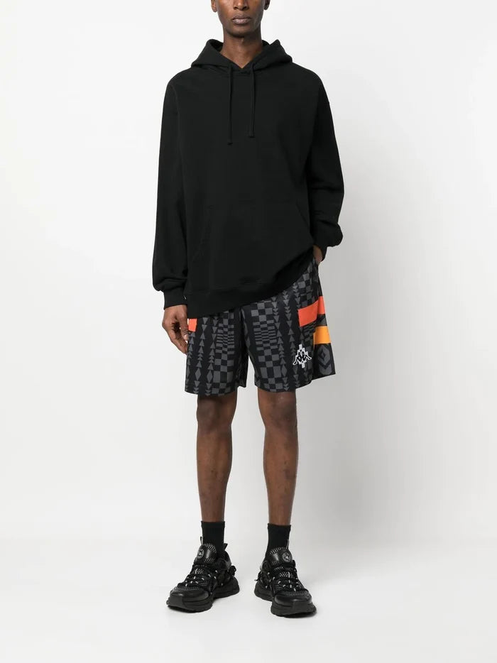 MARCELO BURLON COUNTY OF MILAN Aop Folk Kappa Soccer Shorts Black Dark Grey - MAISONDEFASHION.COM