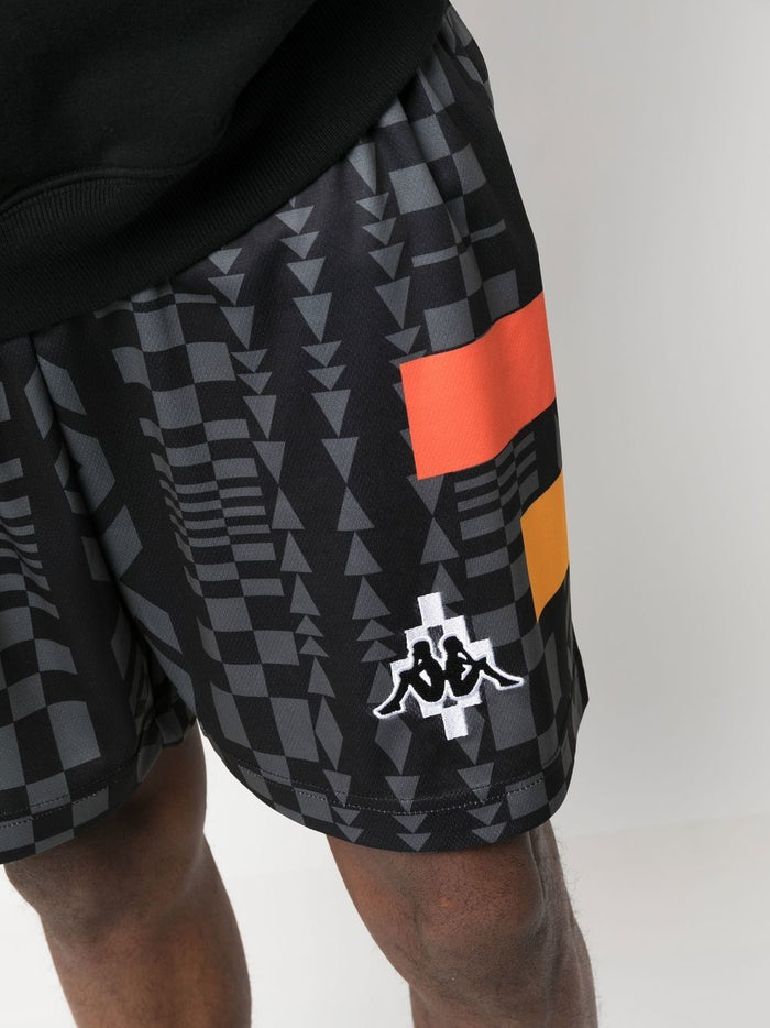 MARCELO BURLON COUNTY OF MILAN Aop Folk Kappa Soccer Shorts Black Dark Grey - MAISONDEFASHION.COM