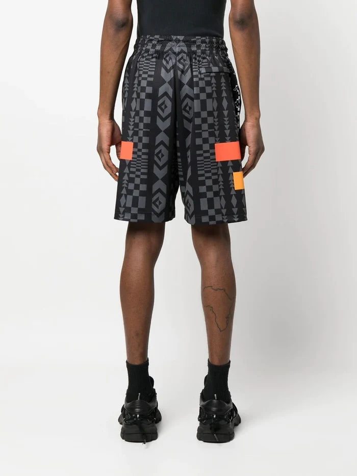 MARCELO BURLON COUNTY OF MILAN Aop Folk Kappa Soccer Shorts Black Dark Grey - MAISONDEFASHION.COM