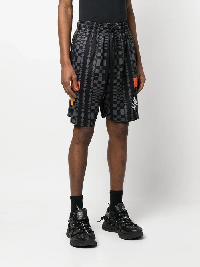 MARCELO BURLON COUNTY OF MILAN Aop Folk Kappa Soccer Shorts Black Dark Grey - MAISONDEFASHION.COM