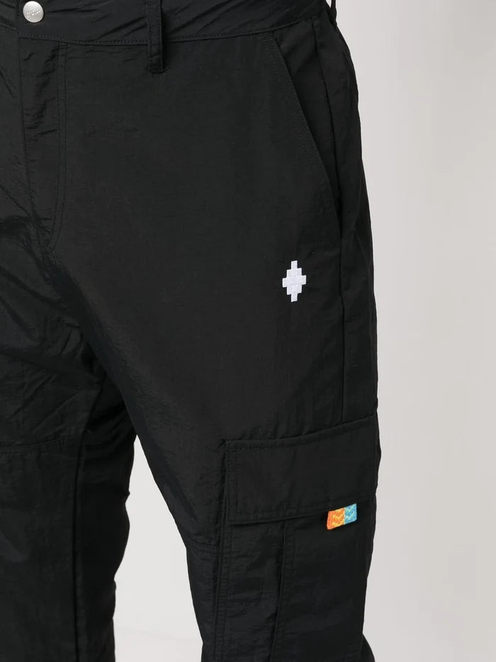 MARCELO BURLON COUNTY OF MILAN Cross Nylon Cargo Pants Black White - MAISONDEFASHION.COM