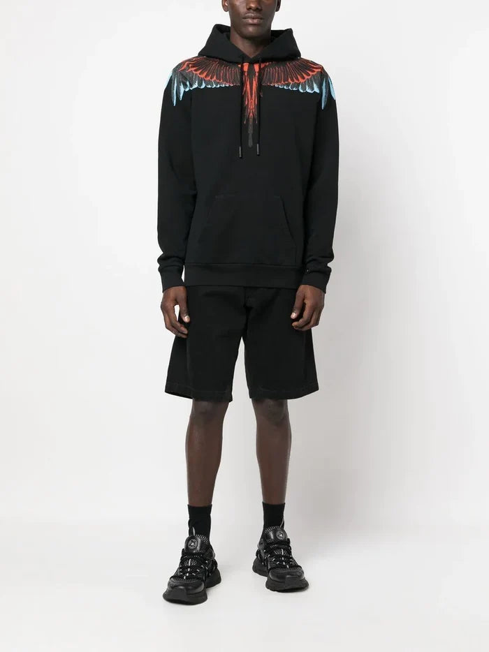 MARCELO BURLON COUNTY OF MILAN Icon Wings Regular Hoodie Black Red - MAISONDEFASHION.COM