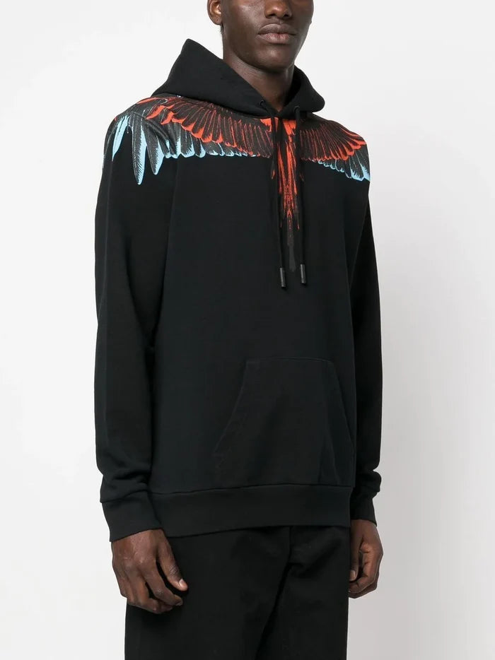 MARCELO BURLON COUNTY OF MILAN Icon Wings Regular Hoodie Black Red - MAISONDEFASHION.COM