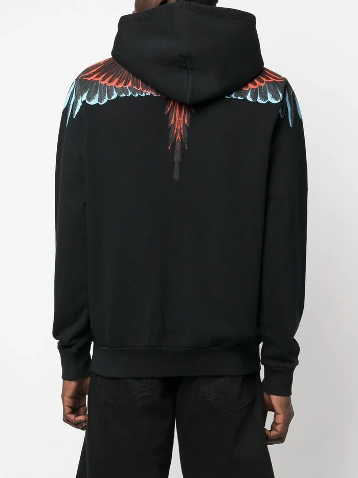 MARCELO BURLON COUNTY OF MILAN Icon Wings Regular Hoodie Black Red - MAISONDEFASHION.COM