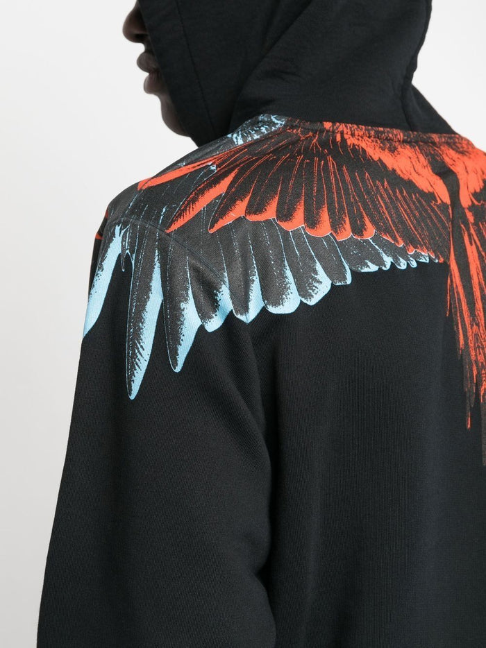 MARCELO BURLON COUNTY OF MILAN Icon Wings Regular Hoodie Black Red - MAISONDEFASHION.COM