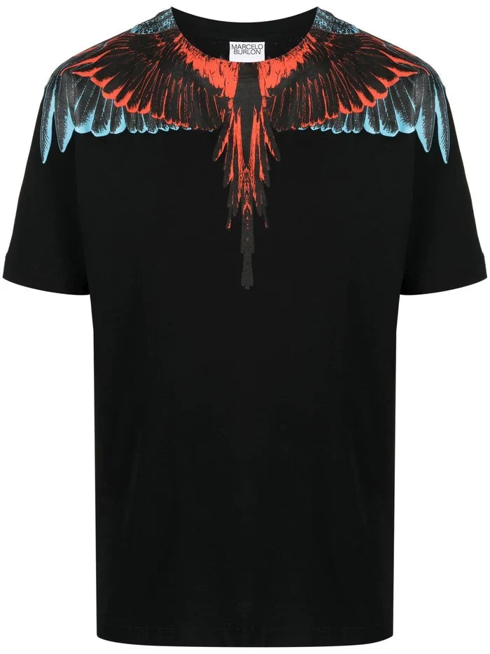 MARCELO BURLON COUNTY OF MILAN  Icon Wings Regular T-Shirt Black Red - MAISONDEFASHION.COM