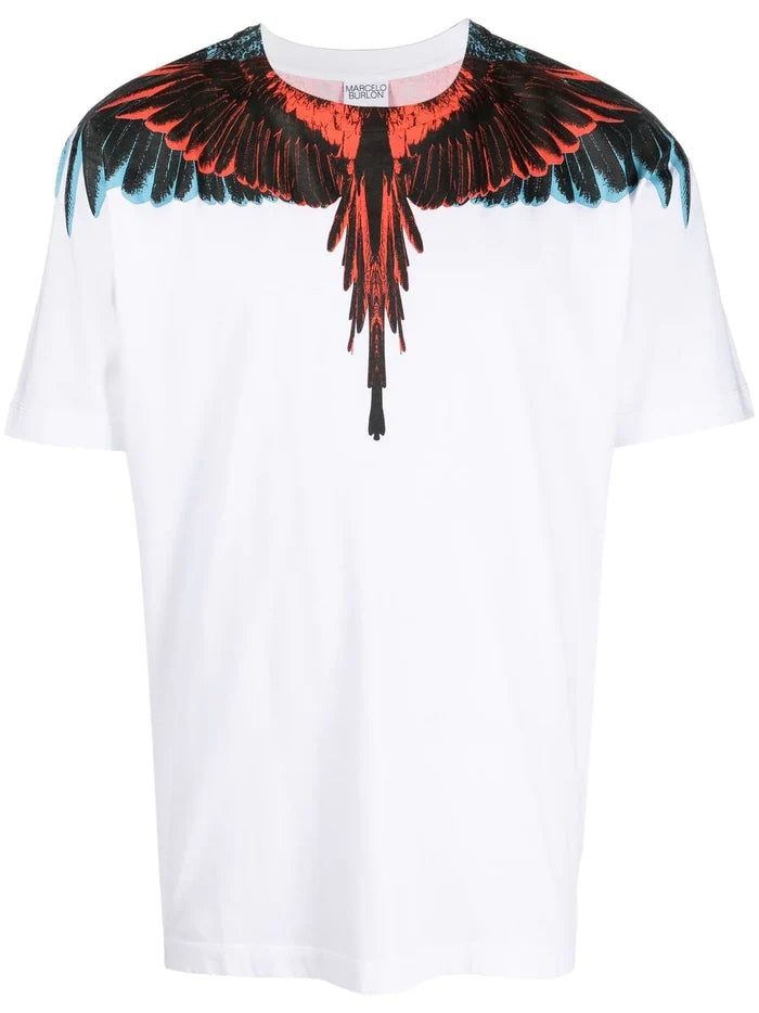 MARCELO BURLON COUNTY OF MILAN Icon Wings Regular T-Shirt White Red - MAISONDEFASHION.COM
