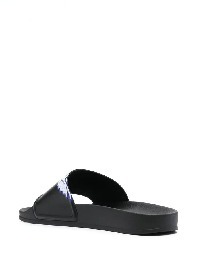 MARCELO BURLON COUNTY OF MILAN MEN Icon Wings Sliders Black White - MAISONDEFASHION.COM