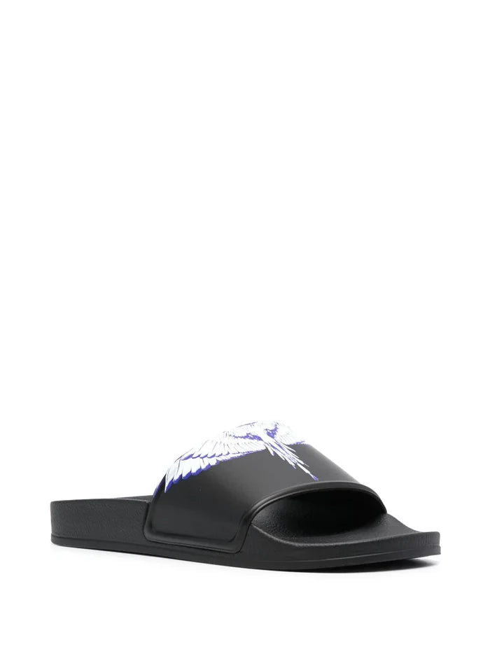 MARCELO BURLON COUNTY OF MILAN MEN Icon Wings Sliders Black White - MAISONDEFASHION.COM