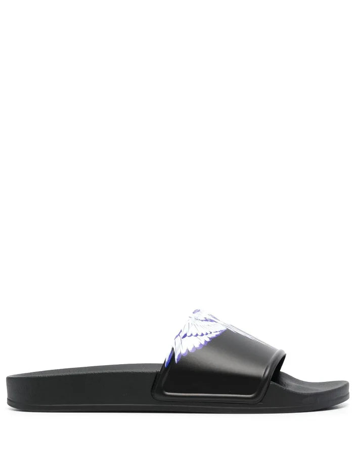 MARCELO BURLON COUNTY OF MILAN MEN Icon Wings Sliders Black White - MAISONDEFASHION.COM
