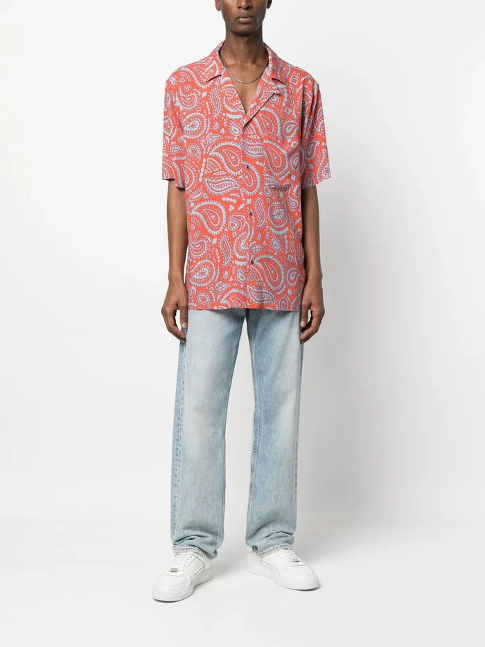 MARCELO BURLON COUNTY OF MILAN Paisley Hawaii Shirt Red Light Blue - MAISONDEFASHION.COM