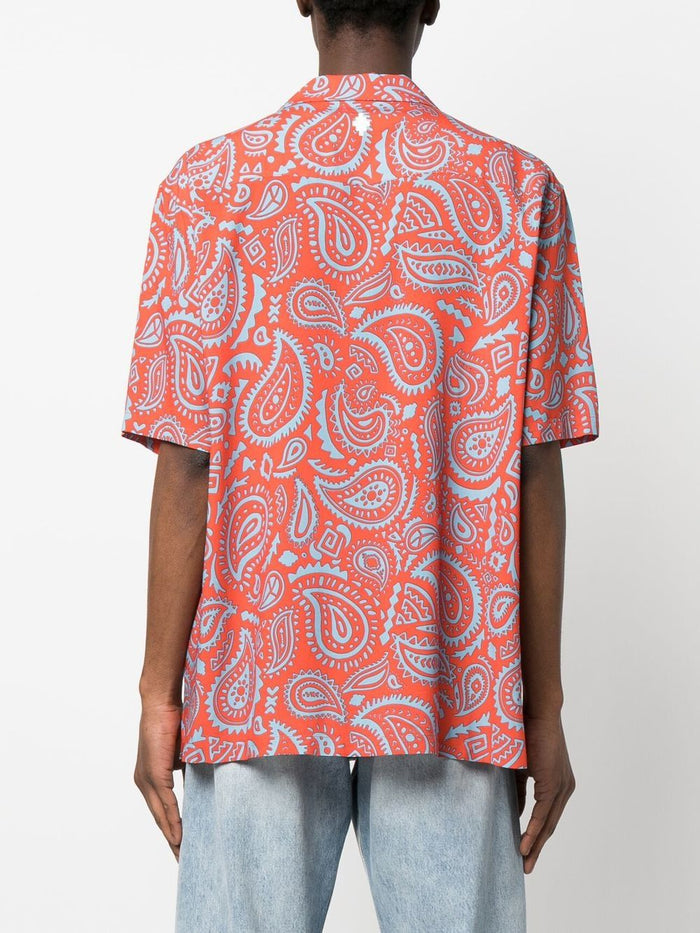 MARCELO BURLON COUNTY OF MILAN Paisley Hawaii Shirt Red Light Blue - MAISONDEFASHION.COM