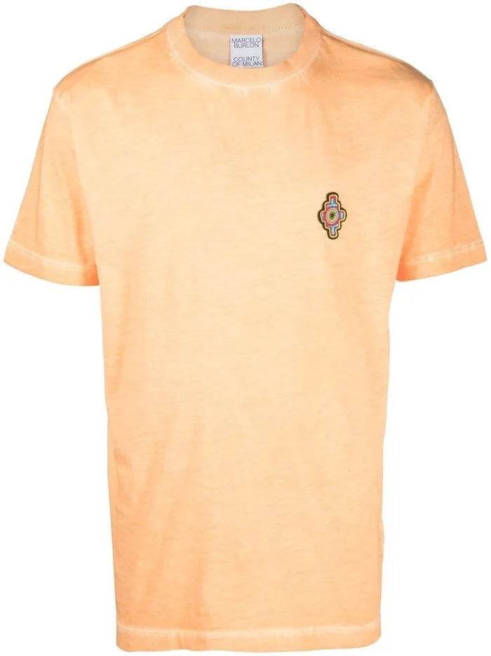 MARCELO BURLON COUNTY OF MILAN Sunset Cross Regular T-Shirt Orange Red - MAISONDEFASHION.COM