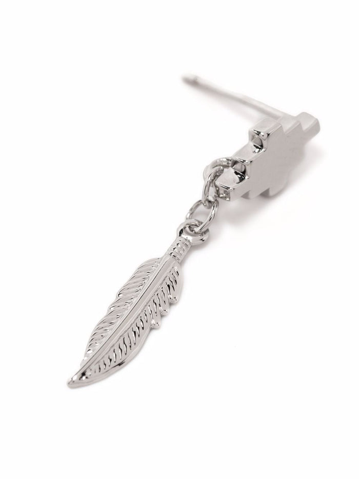 MARCELO BURLON Cross Logo Feather Earring Silver - MAISONDEFASHION.COM