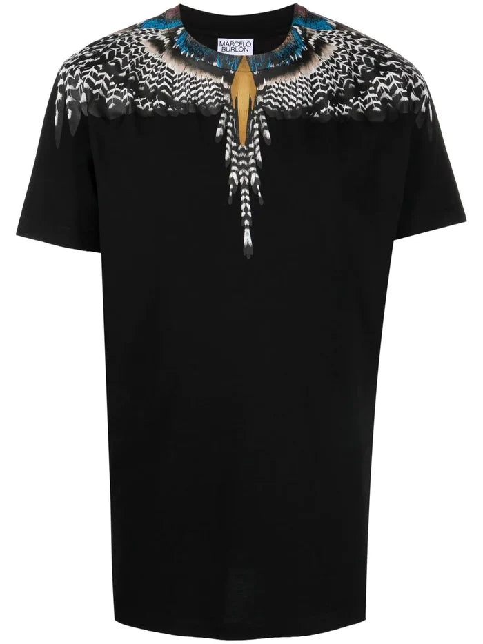 MARCELO BURLON Grizzly Wings Regular T-Shirt Black/Dark Grey - MAISONDEFASHION.COM