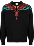 MARCELO BURLON Icon Wings Knit Sweatshirt Boxy Crew Black Red - MAISONDEFASHION.COM
