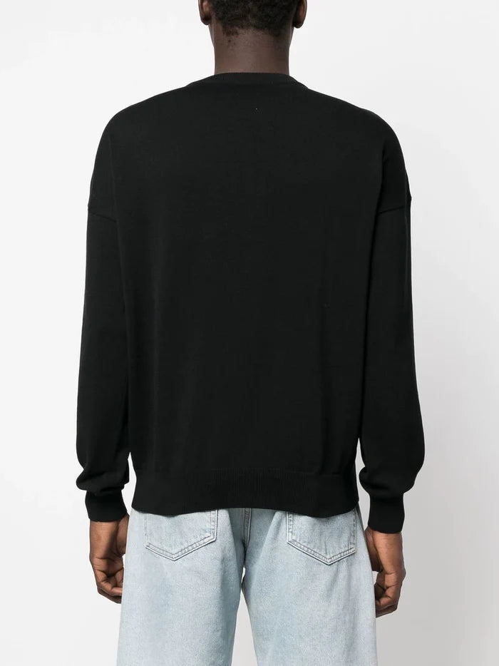 MARCELO BURLON Icon Wings Knit Sweatshirt Boxy Crew Black Red - MAISONDEFASHION.COM