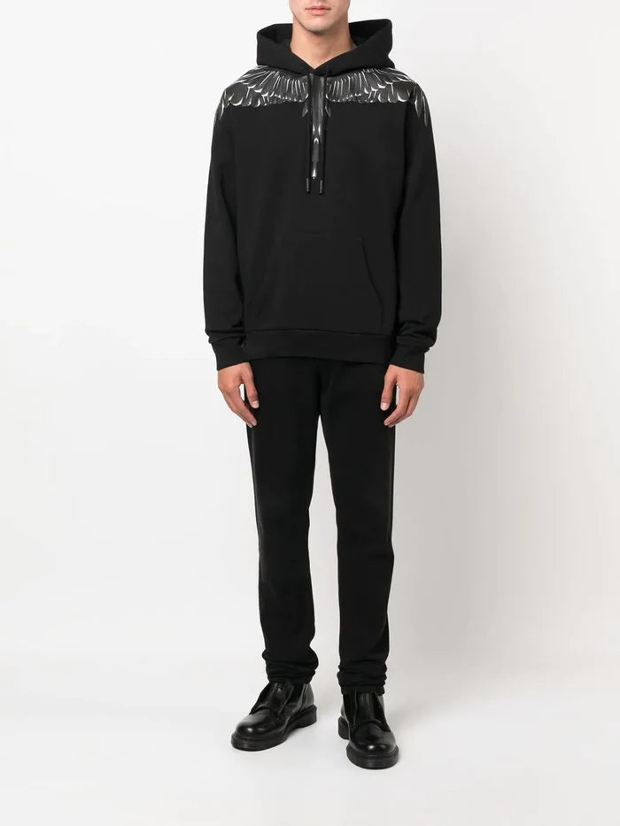 MARCELO BURLON Icon Wings Regular Hoodie Black/Black - MAISONDEFASHION.COM
