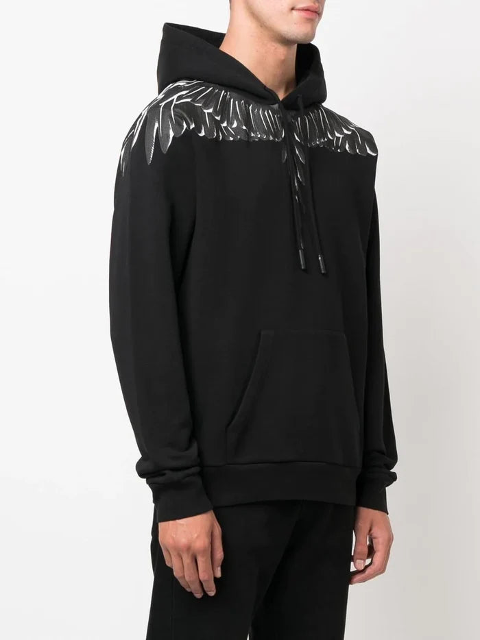 MARCELO BURLON Icon Wings Regular Hoodie Black/Black - MAISONDEFASHION.COM
