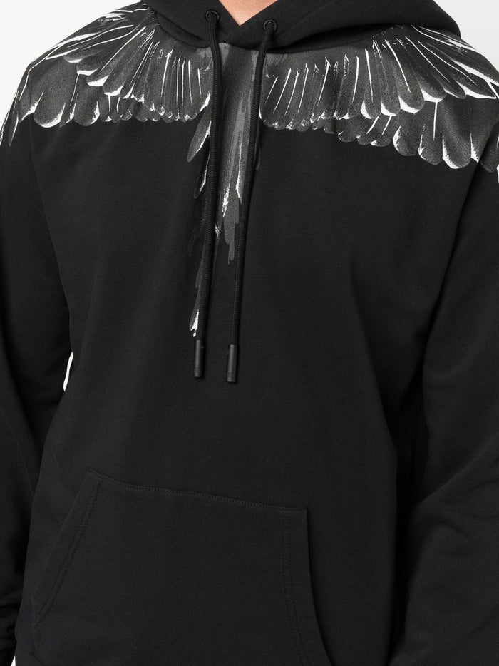 MARCELO BURLON Icon Wings Regular Hoodie Black/Black - MAISONDEFASHION.COM
