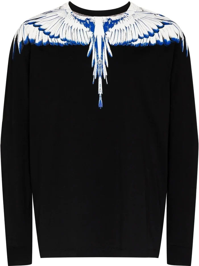 MARCELO BURLON Icon Wings Regular L/S T-Shirt Black/White - MAISONDEFASHION.COM
