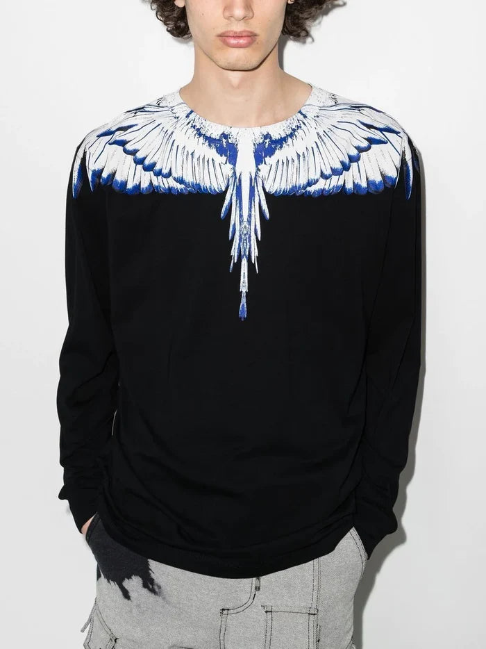 MARCELO BURLON Icon Wings Regular L/S T-Shirt Black/White - MAISONDEFASHION.COM