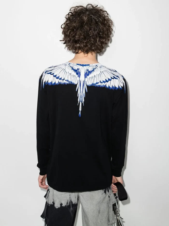MARCELO BURLON Icon Wings Regular L/S T-Shirt Black/White - MAISONDEFASHION.COM
