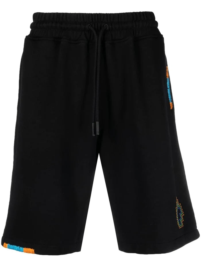 MARCELO BURLON MEN Stitch Cross Basket Shorts Black Orange - MAISONDEFASHION.COM