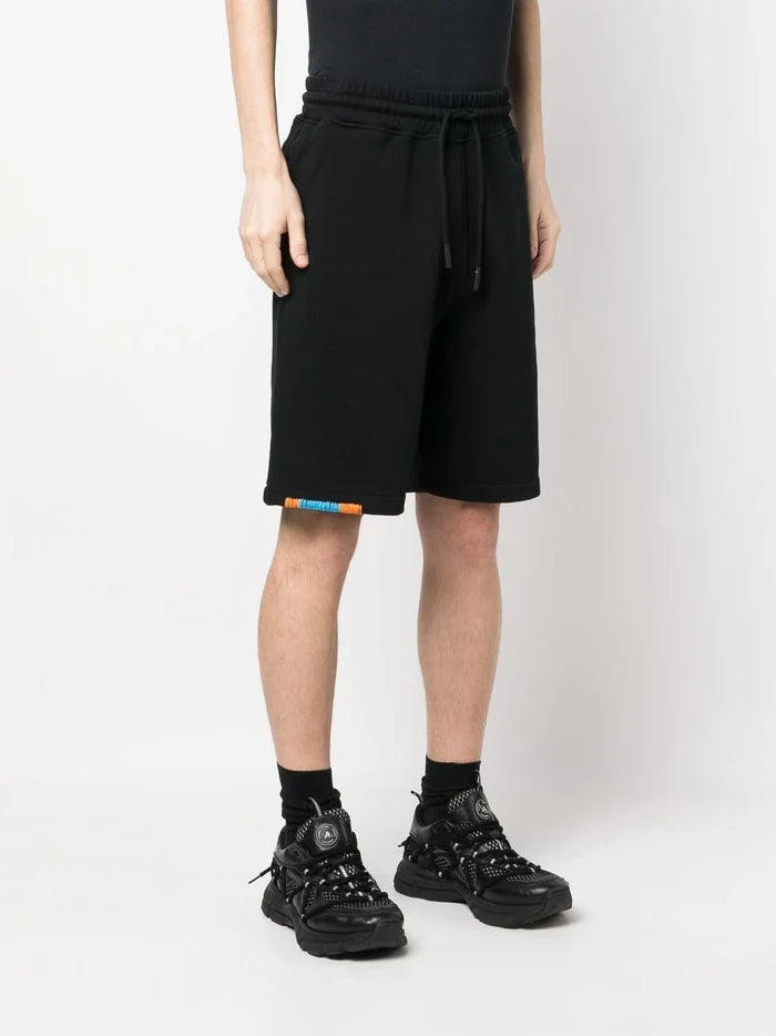 MARCELO BURLON MEN Stitch Cross Basket Shorts Black Orange - MAISONDEFASHION.COM