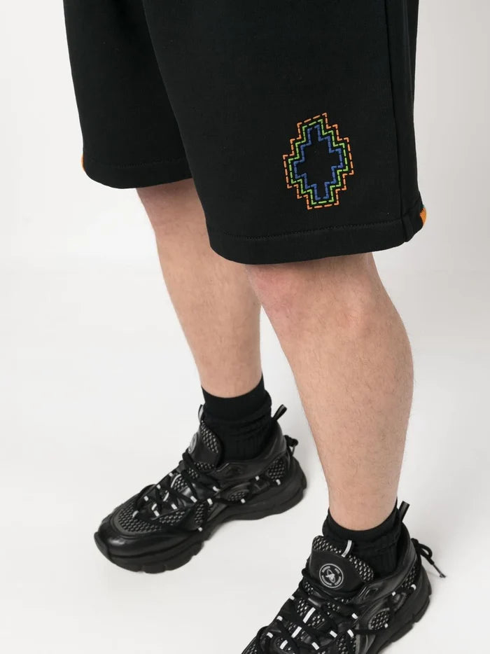 MARCELO BURLON MEN Stitch Cross Basket Shorts Black Orange - MAISONDEFASHION.COM