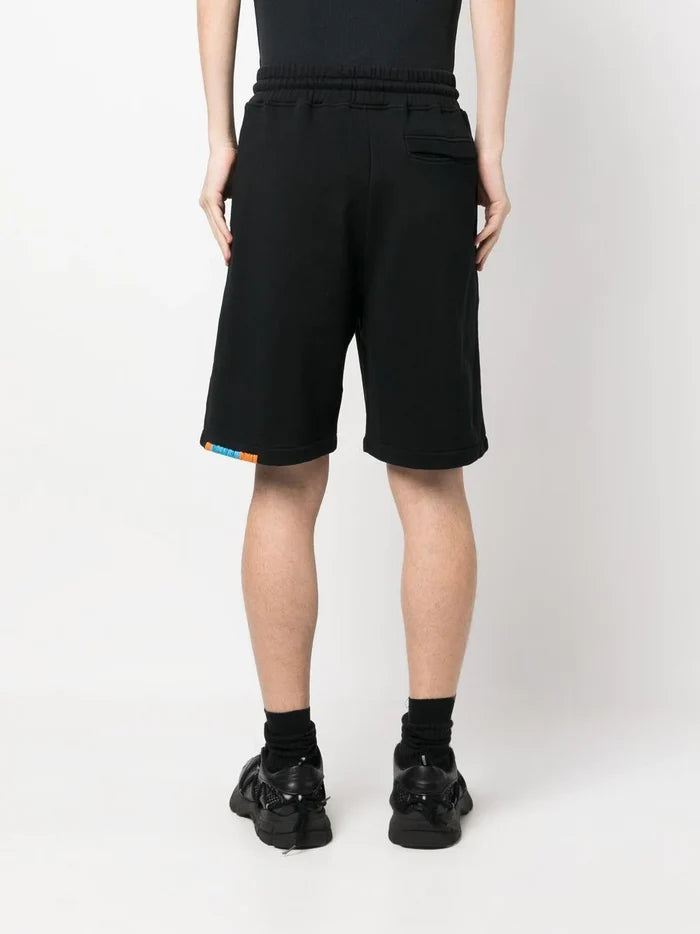 MARCELO BURLON MEN Stitch Cross Basket Shorts Black Orange - MAISONDEFASHION.COM