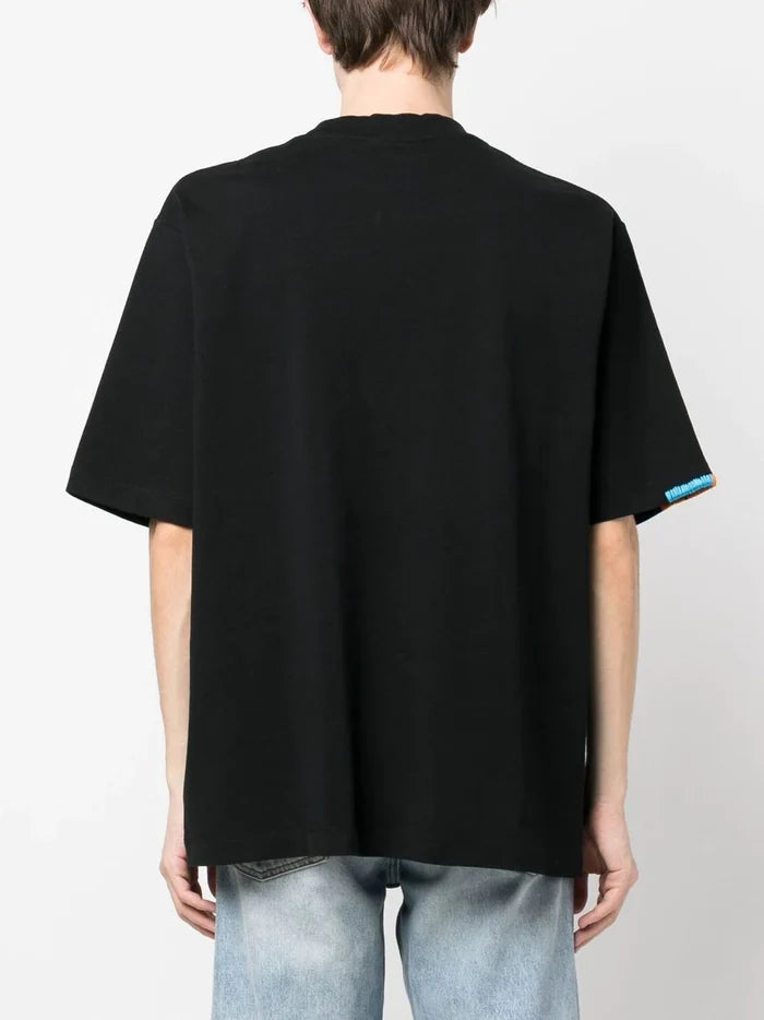 MARCELO BURLON MEN Stitch Cross Over T-Shirt Black Orange - MAISONDEFASHION.COM