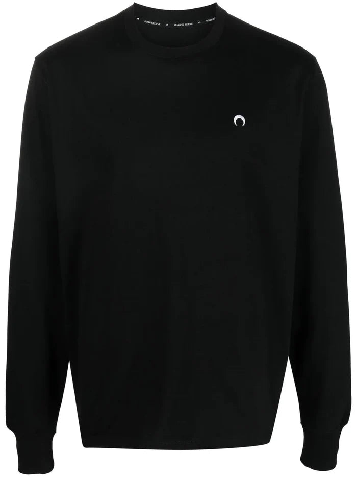 MARINE SERRE Logo-Embroidered Organic-Cotton Long Sleeve T-shirt Black/White - MAISONDEFASHION.COM
