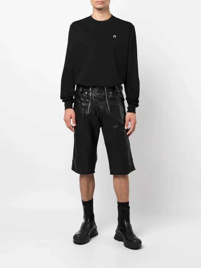 MARINE SERRE Logo-Embroidered Organic-Cotton Long Sleeve T-shirt Black/White - MAISONDEFASHION.COM