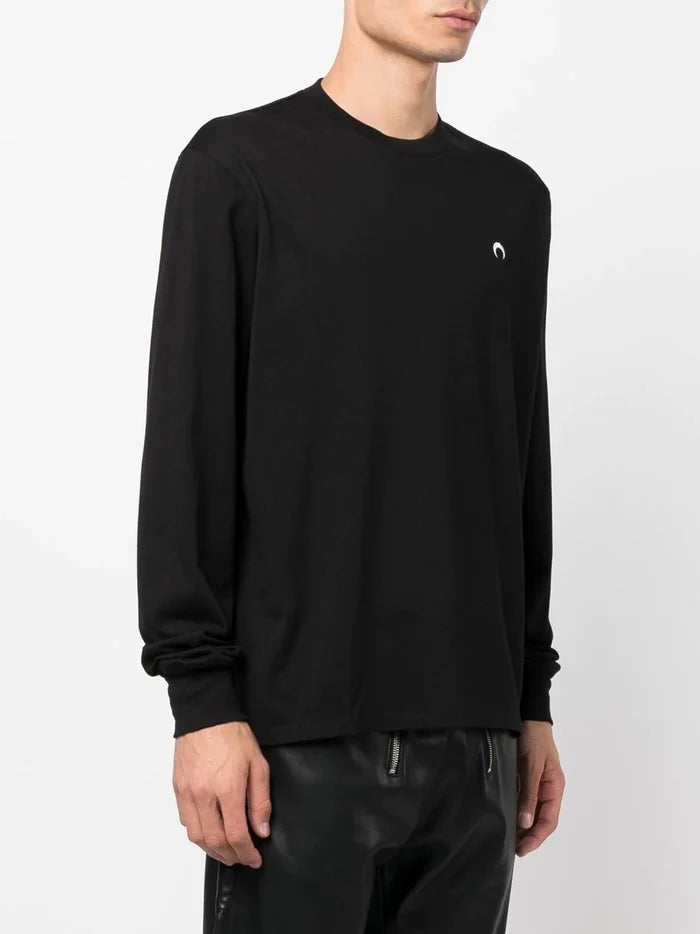MARINE SERRE Logo-Embroidered Organic-Cotton Long Sleeve T-shirt Black/White - MAISONDEFASHION.COM