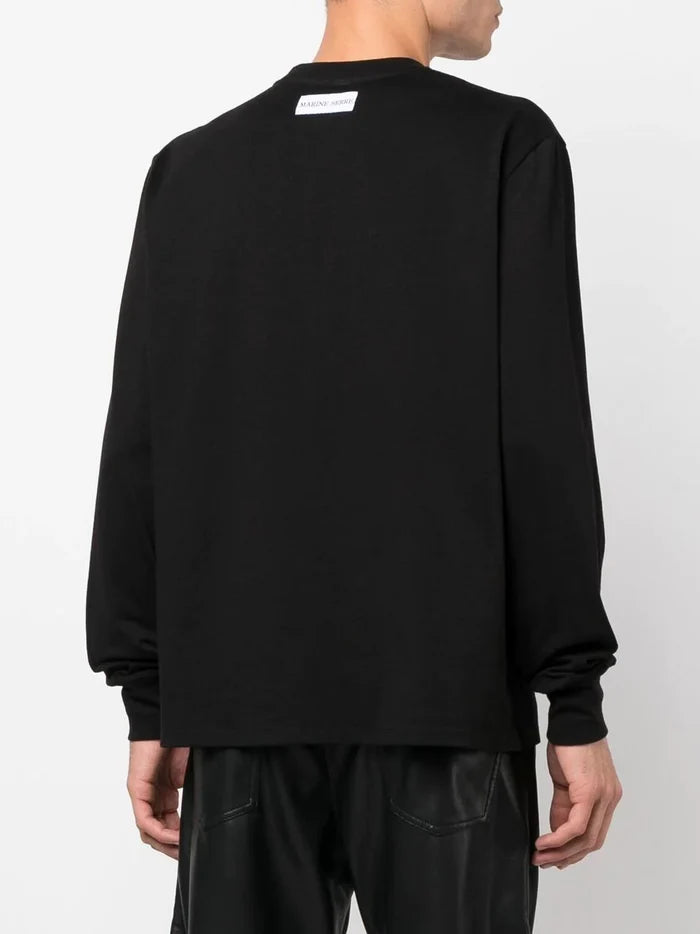 MARINE SERRE Logo-Embroidered Organic-Cotton Long Sleeve T-shirt Black/White - MAISONDEFASHION.COM