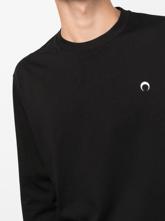 MARINE SERRE Logo-Embroidered Organic-Cotton Long Sleeve T-shirt Black/White - MAISONDEFASHION.COM