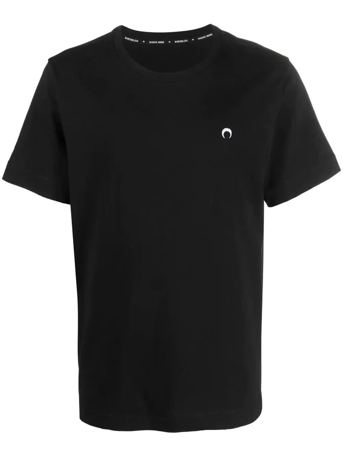MARINE SERRE Logo-Embroidered Organic-Cotton T-shirt Black/White - MAISONDEFASHION.COM