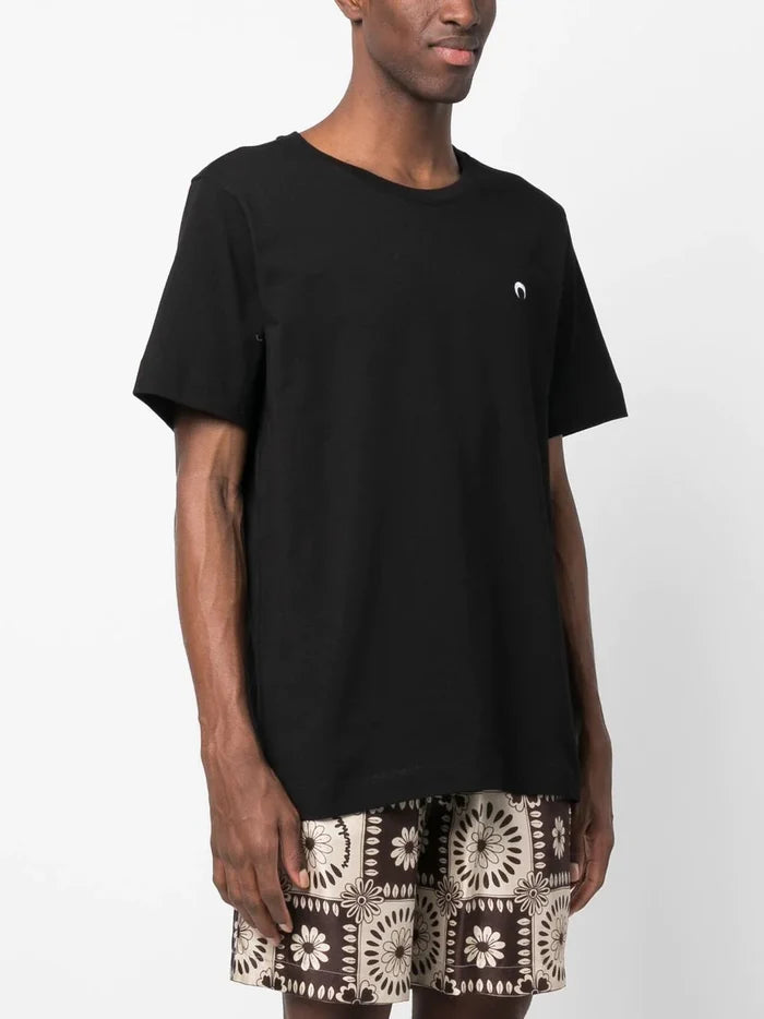 MARINE SERRE Logo-Embroidered Organic-Cotton T-shirt Black/White - MAISONDEFASHION.COM