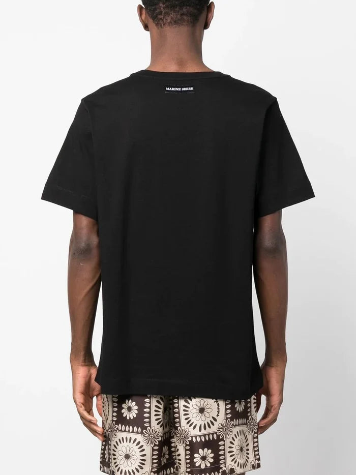 MARINE SERRE Logo-Embroidered Organic-Cotton T-shirt Black/White - MAISONDEFASHION.COM